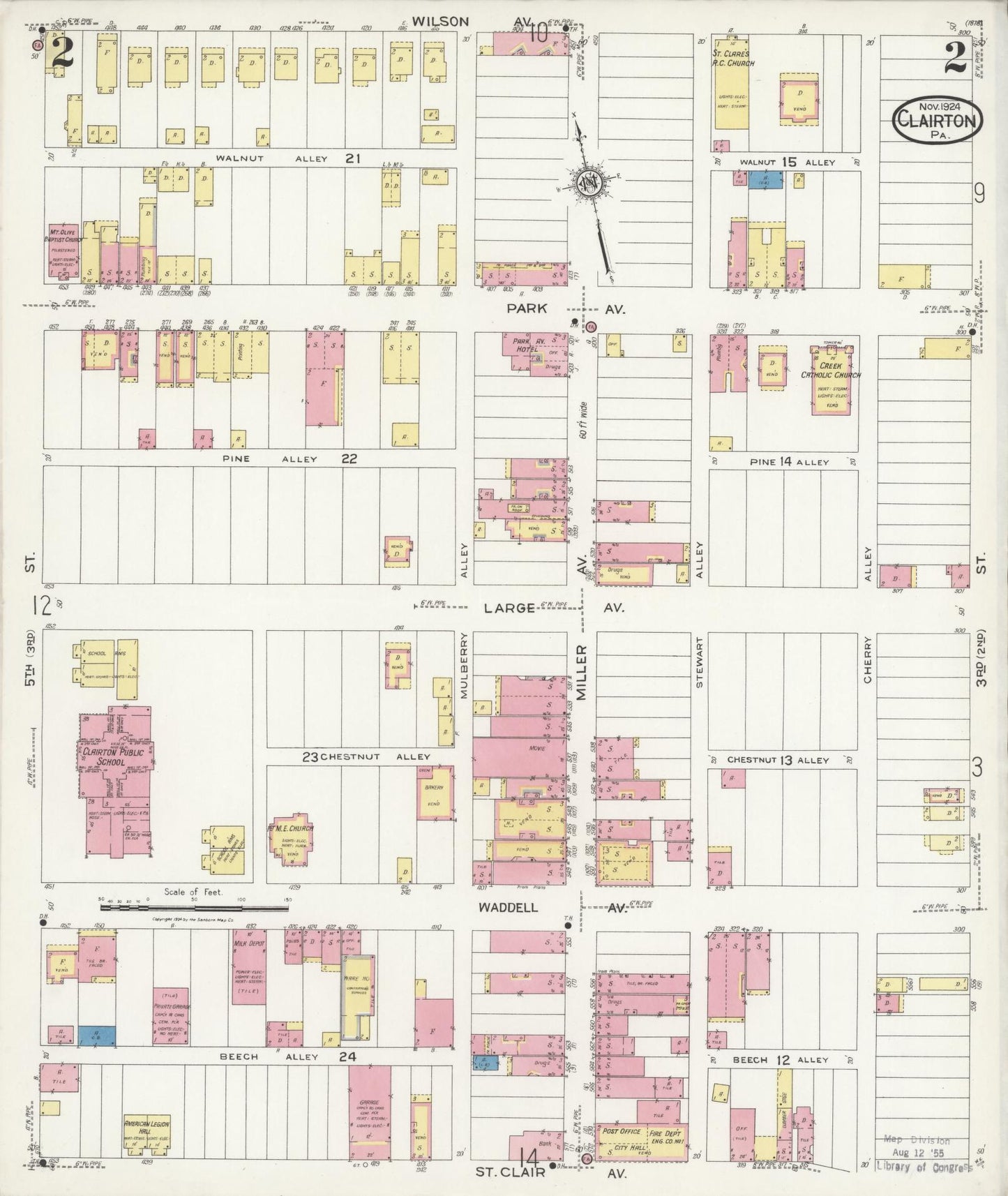 Sanborn Fire Insurance Map from Clairton, Allegheny County, Pennsylvania (1924), Sheet #0002 - Historic Sanborn Fire Insurance Map Print, vintage old map wall art, antique decor, genealogy gift, Pennsylvania Pennsylvania map