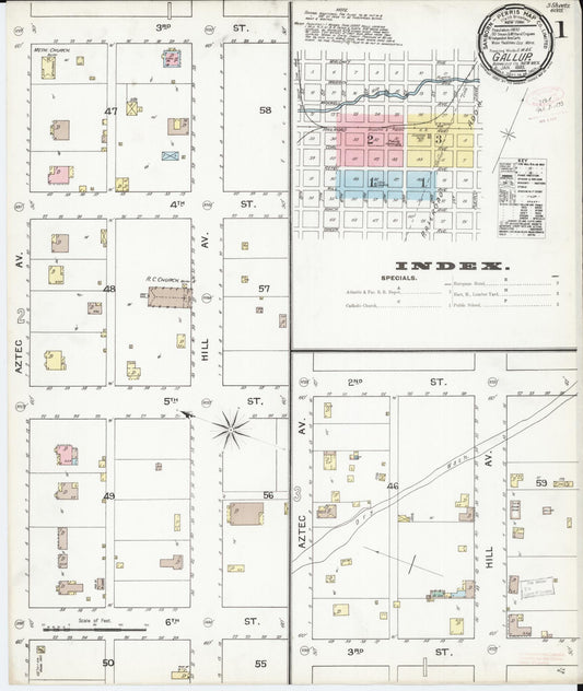 Sanborn Fire Insurance Map from Gallup, Mckinley County, New Mexico (1893), Sheet #0001 - Historic Sanborn Fire Insurance Map Print, vintage old map wall art, antique decor, genealogy gift, New Mexico New Mexico map