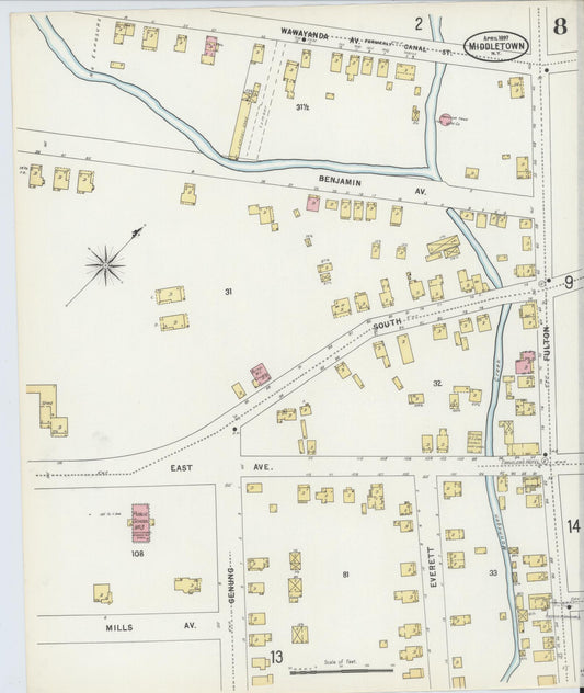Sanborn Fire Insurance Map from Middletown, Orange County, New York (1897), Sheet #0008 - Historic Sanborn Fire Insurance Map Print, vintage old map wall art, antique decor, genealogy gift, New York New York map