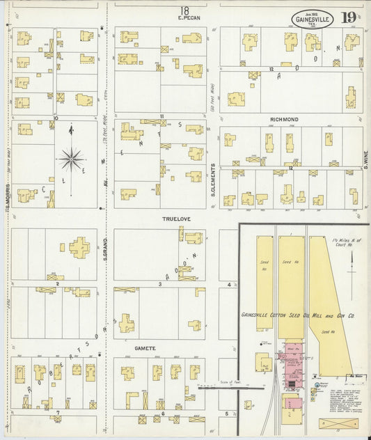 Sanborn Fire Insurance Map from Gainesville, Cooke County, Texas (1902), Sheet #0019 - Historic Sanborn Fire Insurance Map Print, vintage old map wall art, antique decor, genealogy gift, Texas Texas map