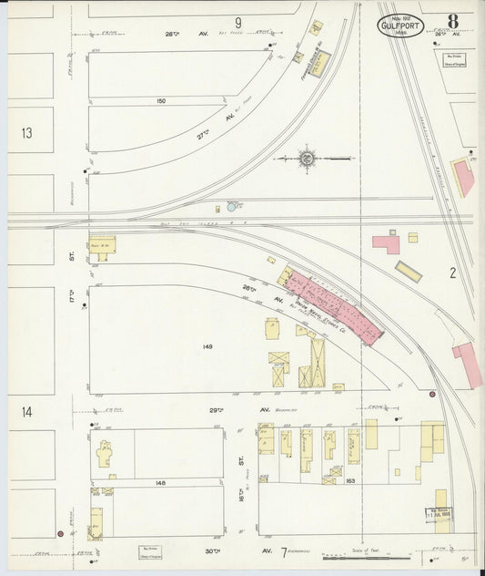 Sanborn Fire Insurance Map from Gulfport, Harrison County, Mississippi (1912), Sheet #0008 - Historic Sanborn Fire Insurance Map Print, vintage old map wall art, antique decor, genealogy gift, Mississippi Mississippi map