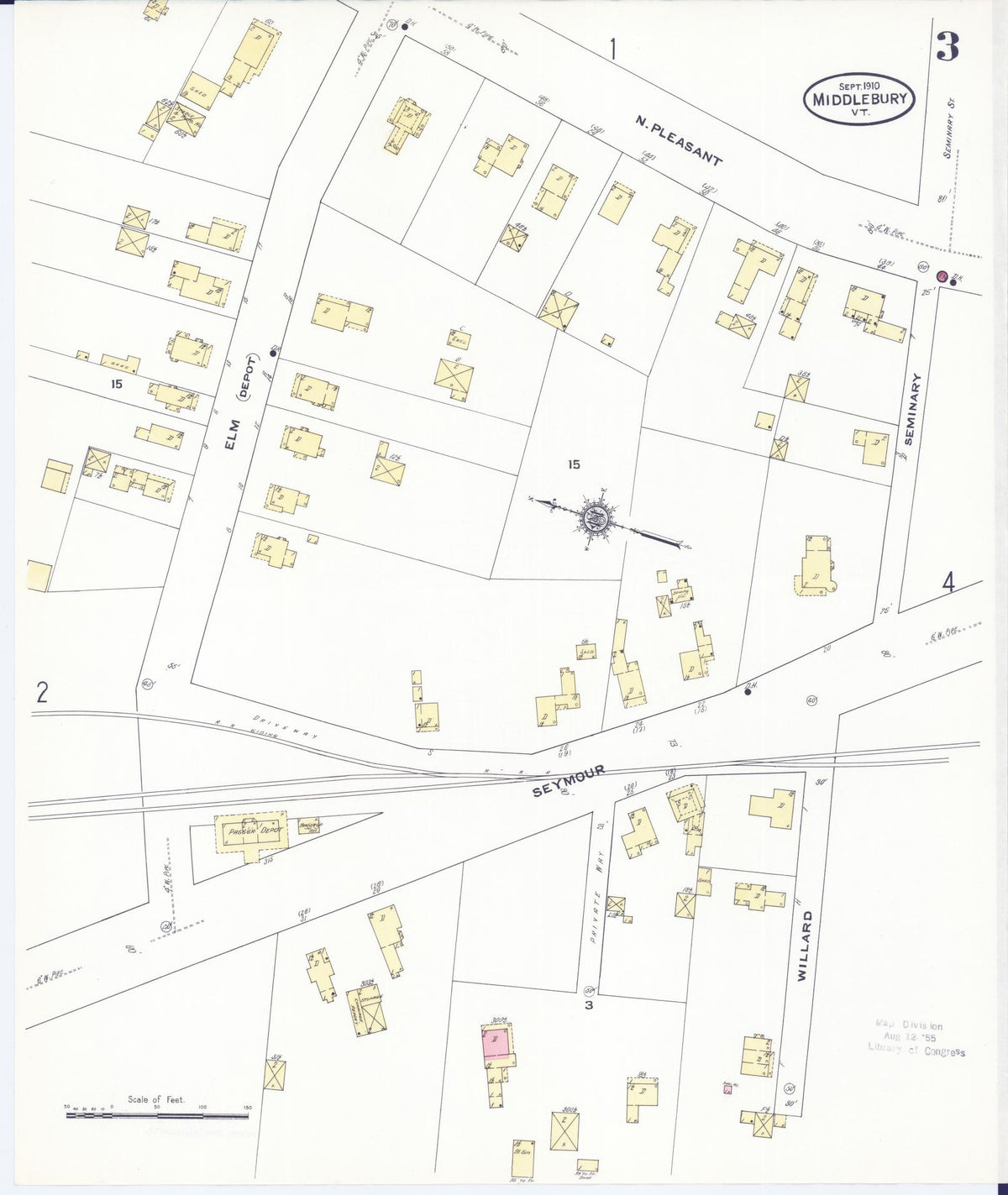 Sanborn Fire Insurance Map from Middlebury, Addison County, Vermont (1910), Sheet #0003 - Complete Map Set gallery image, historic Sanborn map, vintage wall art, Vermont Vermont
