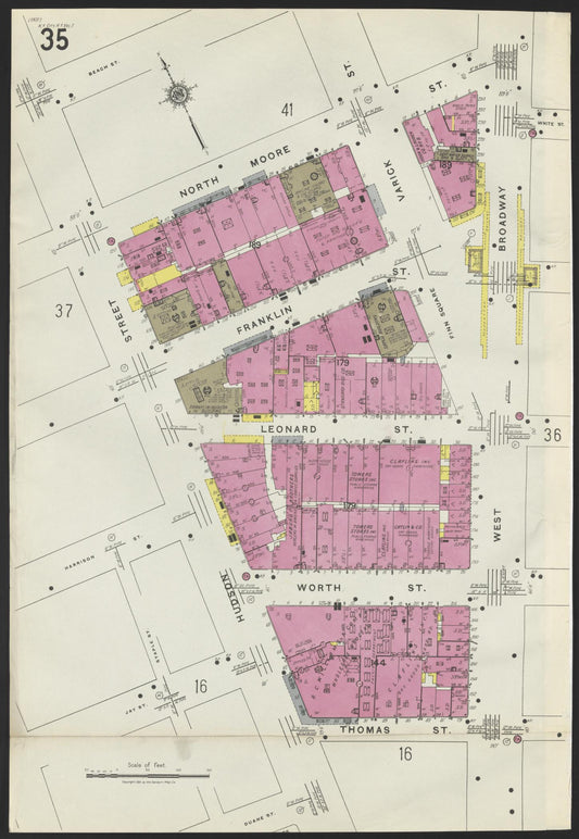 Sanborn Fire Insurance Map from New York, Bronx, Manhattan, New York (1923), Sheet #0035 - Historic Sanborn Fire Insurance Map Print, vintage old map wall art, antique decor, genealogy gift, New York New York map