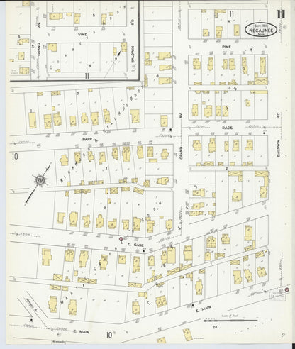 Sanborn Fire Insurance Map from Negaunee, Marquette County, Michigan (1911), Sheet #0011 - Historic Sanborn Fire Insurance Map Print, vintage old map wall art, antique decor, genealogy gift, Michigan Michigan map