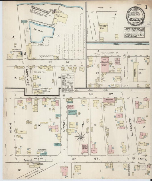 Sanborn Fire Insurance Map from Augusta, Bracken County, Kentucky (1884), Sheet #0001 - Historic Sanborn Fire Insurance Map Print, vintage old map wall art, antique decor, genealogy gift, Kentucky Kentucky map