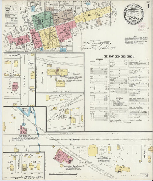 Sanborn Fire Insurance Map from Brazil, Clay County, Indiana (1896), Sheet #0001 - Historic Sanborn Fire Insurance Map Print, vintage old map wall art, antique decor, genealogy gift, Indiana Indiana map