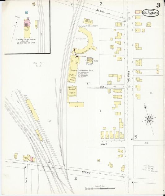 Sanborn Fire Insurance Map from Saint Albans, Franklin County, Vermont (1896), Sheet #0003 - Historic Sanborn Fire Insurance Map Print, vintage old map wall art, antique decor, genealogy gift, Vermont Vermont map