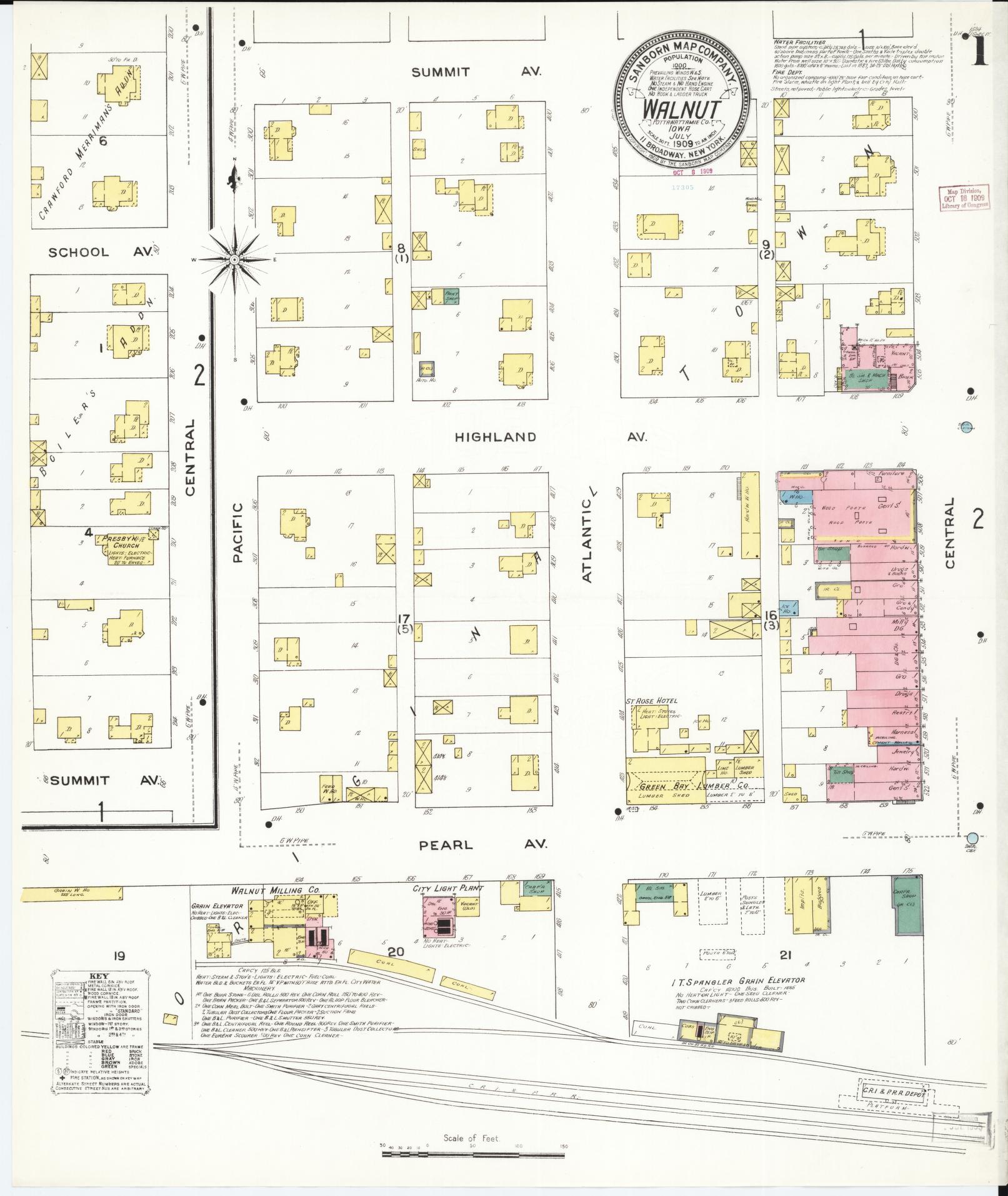Sanborn Fire Insurance Map from Walnut, Pottawattamie County, Iowa (1909), Sheet #0001 - Historic Sanborn Fire Insurance Map Print
