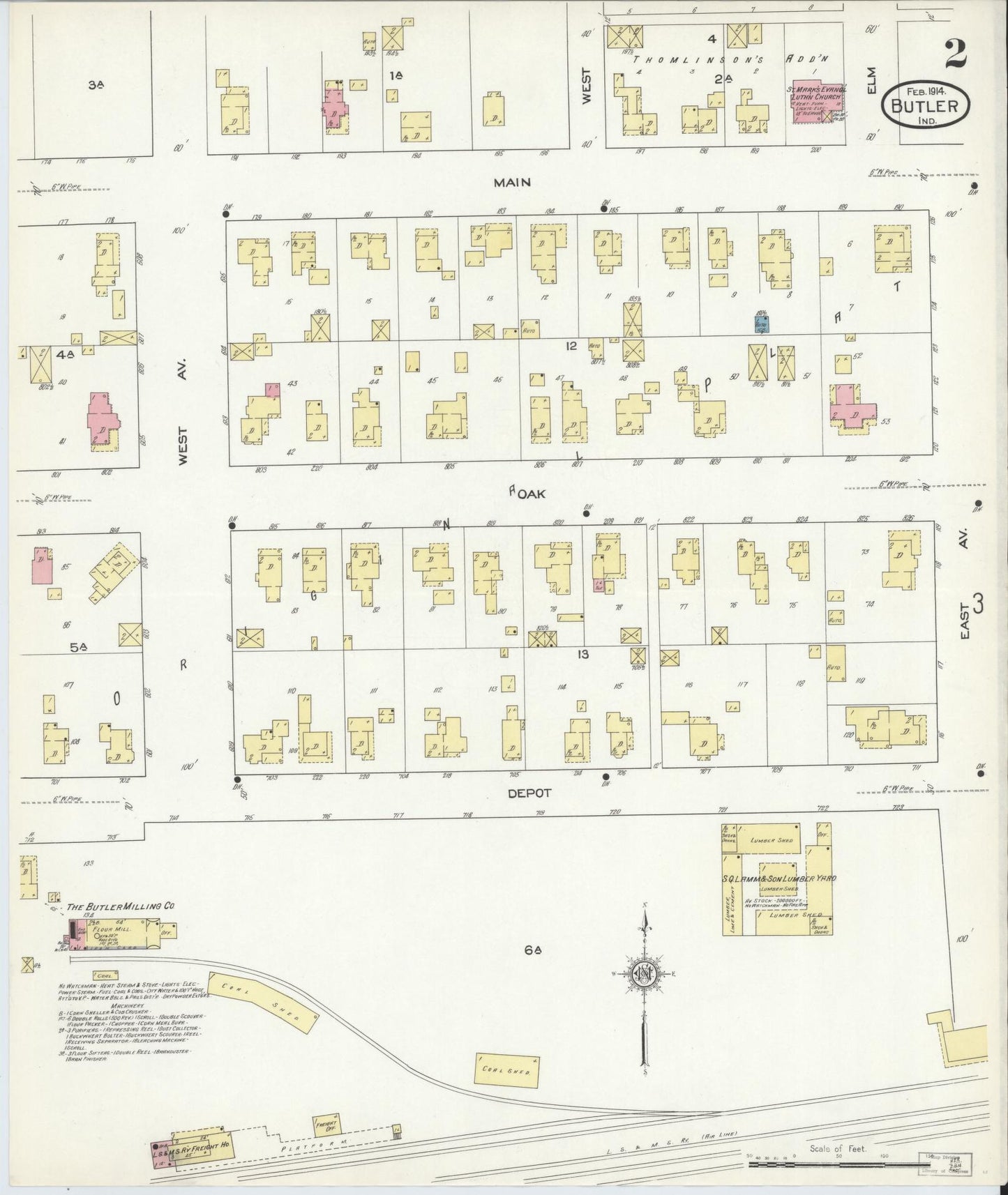 Sanborn Fire Insurance Map from Butler, De Kalb County, Indiana (1914), Sheet #0002 - Complete Map Set gallery image, historic Sanborn map, vintage wall art, Indiana Indiana