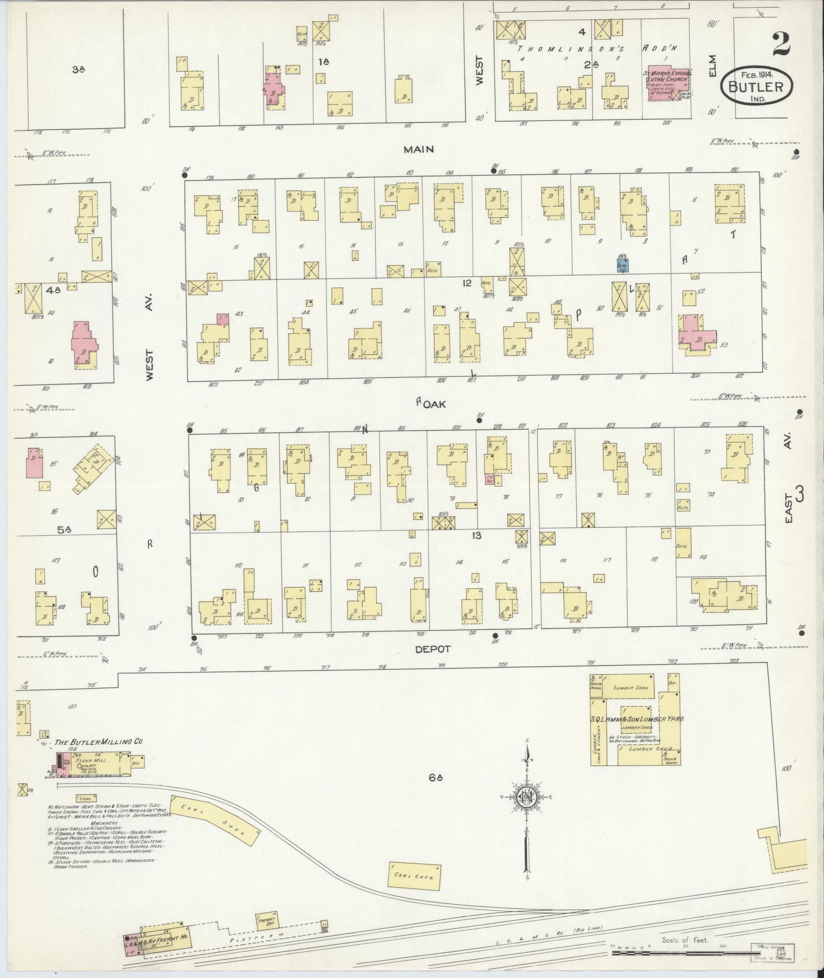Sanborn Fire Insurance Map from Butler, De Kalb County, Indiana (1914), Sheet #0002 - Complete Map Set gallery image, historic Sanborn map, vintage wall art, Indiana Indiana