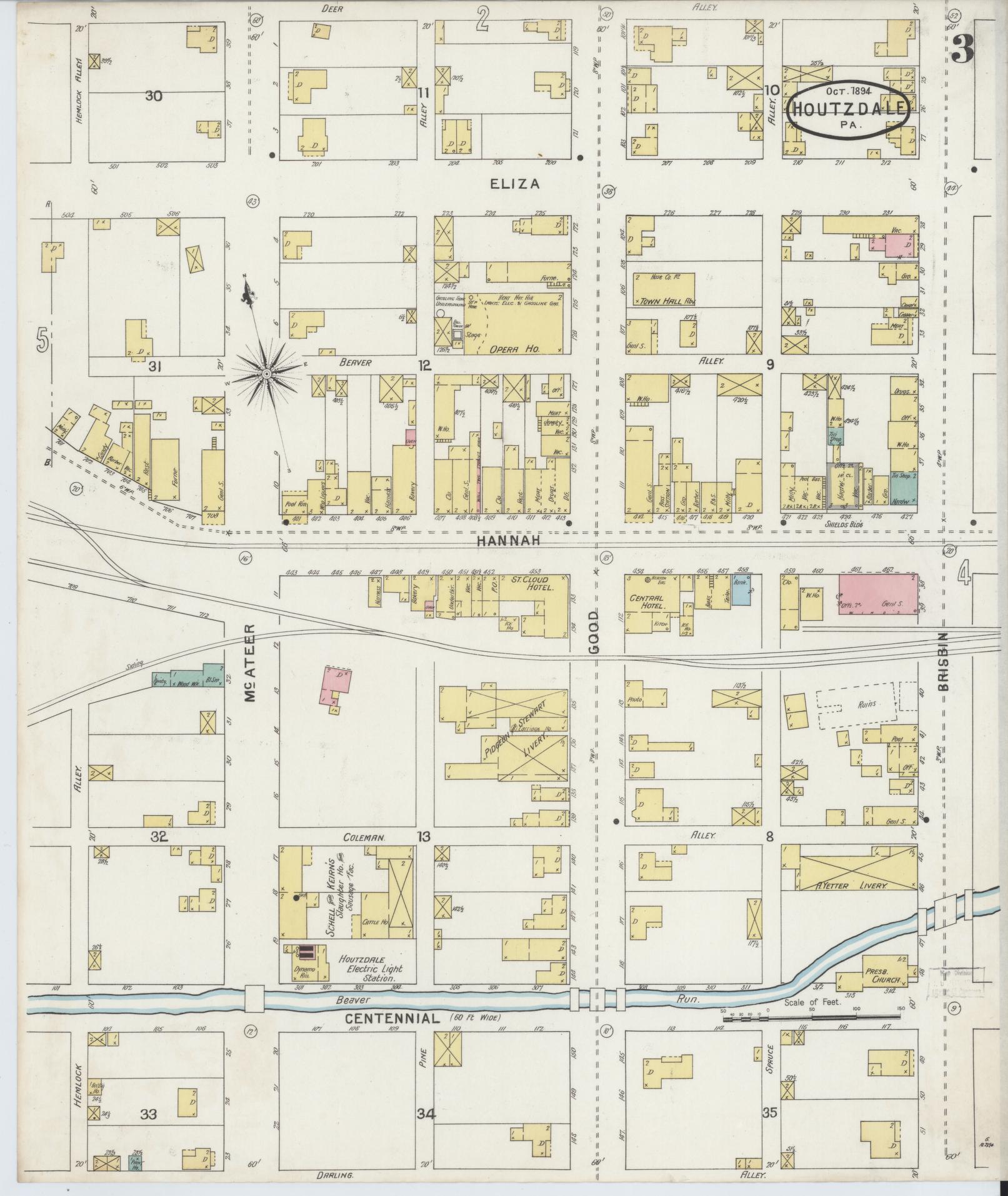 Sanborn Fire Insurance Map from Houtzdale, Clearfield County, Pennsylvania (1894), Sheet #0003 - Historic Sanborn Fire Insurance Map Print, vintage old map wall art, antique decor, genealogy gift, Pennsylvania Pennsylvania map