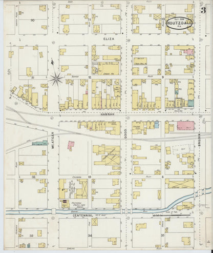 Sanborn Fire Insurance Map from Houtzdale, Clearfield County, Pennsylvania (1894), Sheet #0003 - Historic Sanborn Fire Insurance Map Print, vintage old map wall art, antique decor, genealogy gift, Pennsylvania Pennsylvania map