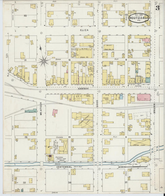 Sanborn Fire Insurance Map from Houtzdale, Clearfield County, Pennsylvania (1894), Sheet #0003 - Historic Sanborn Fire Insurance Map Print, vintage old map wall art, antique decor, genealogy gift, Pennsylvania Pennsylvania map