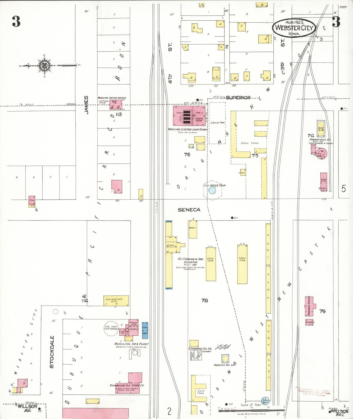 Sanborn Fire Insurance Map from Webster City, Hamilton County, Iowa (1923), Sheet #0003 - Historic Sanborn Fire Insurance Map Print, vintage old map wall art
