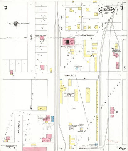Sanborn Fire Insurance Map from Webster City, Hamilton County, Iowa (1923), Sheet #0003 - Historic Sanborn Fire Insurance Map Print, vintage old map wall art