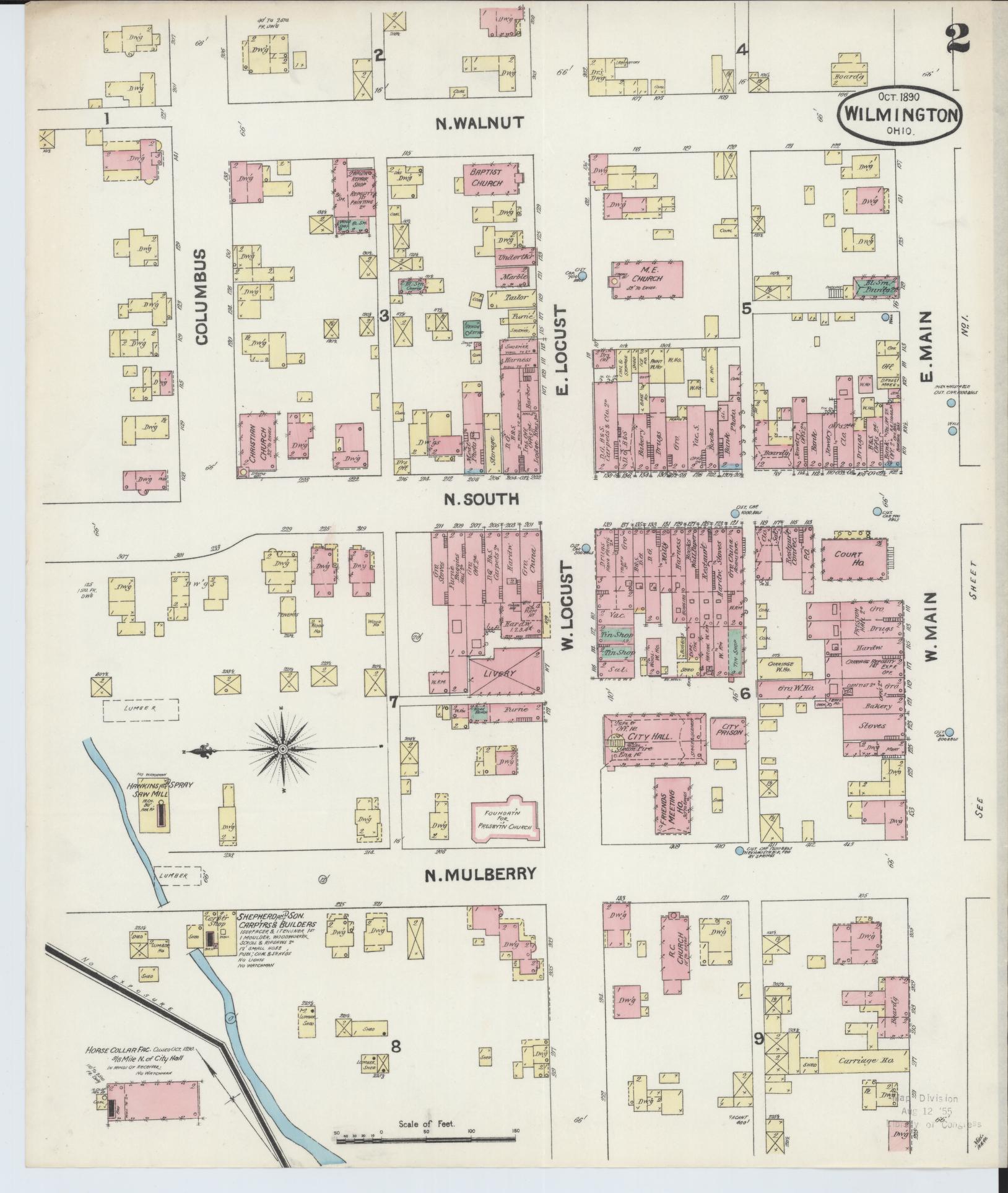 Sanborn Fire Insurance Map from Wilmington, Clinton County, Ohio (1890), Sheet #0002 - Historic Sanborn Fire Insurance Map Print, vintage old map wall art, antique decor, genealogy gift, Ohio Ohio map