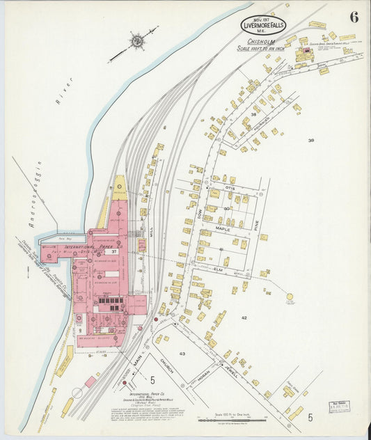 Sanborn Fire Insurance Map from Livermore Falls, Androscoggin County, Maine (1917), Sheet #0006 - Historic Sanborn Fire Insurance Map Print, vintage old map wall art, antique decor, genealogy gift, Maine Maine map