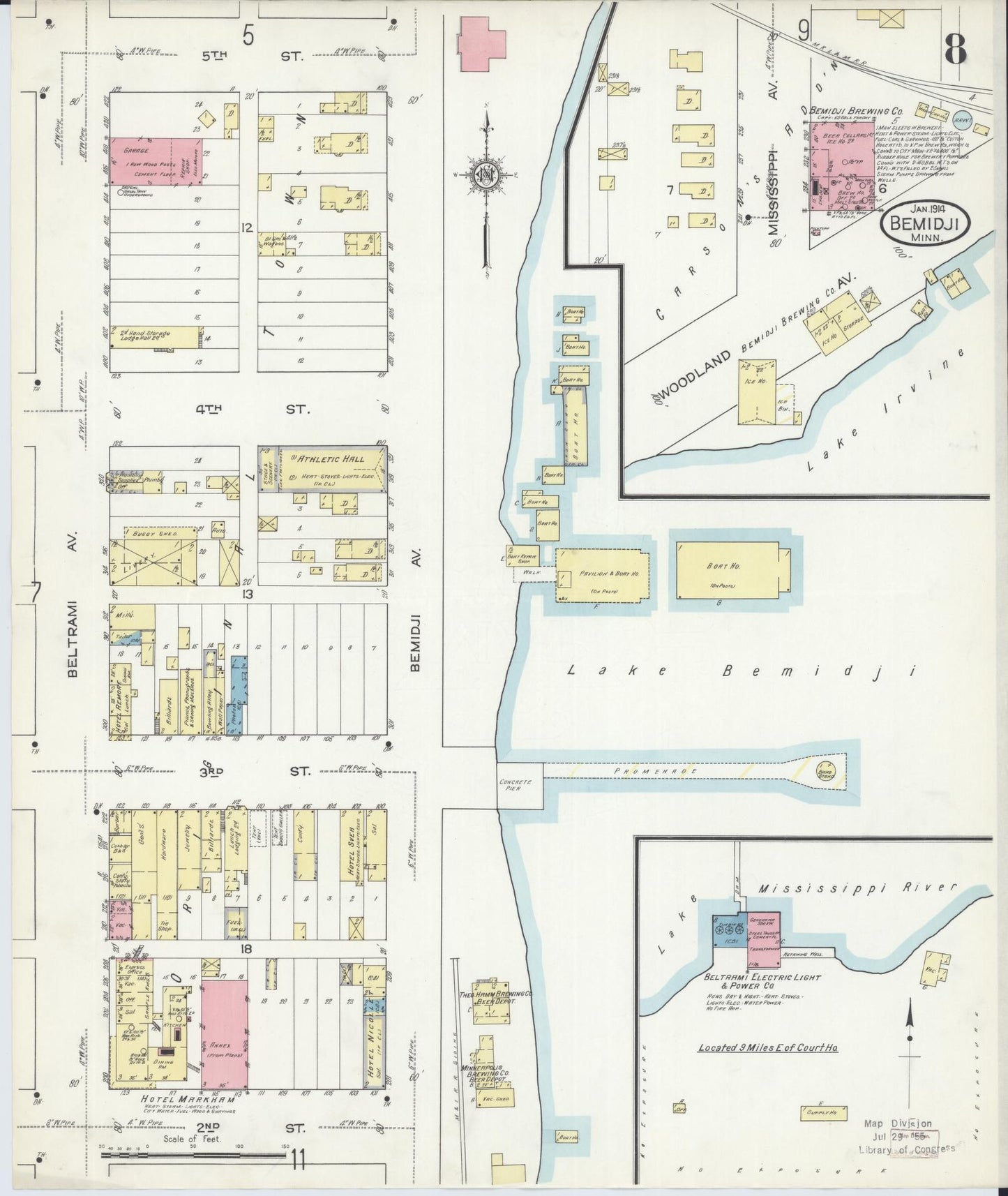 Sanborn Fire Insurance Map from Bemidji, Beltrami County, Minnesota (1914), Sheet #0008 - Historic Sanborn Fire Insurance Map Print, vintage old map wall art, antique decor, genealogy gift, Minnesota Minnesota map
