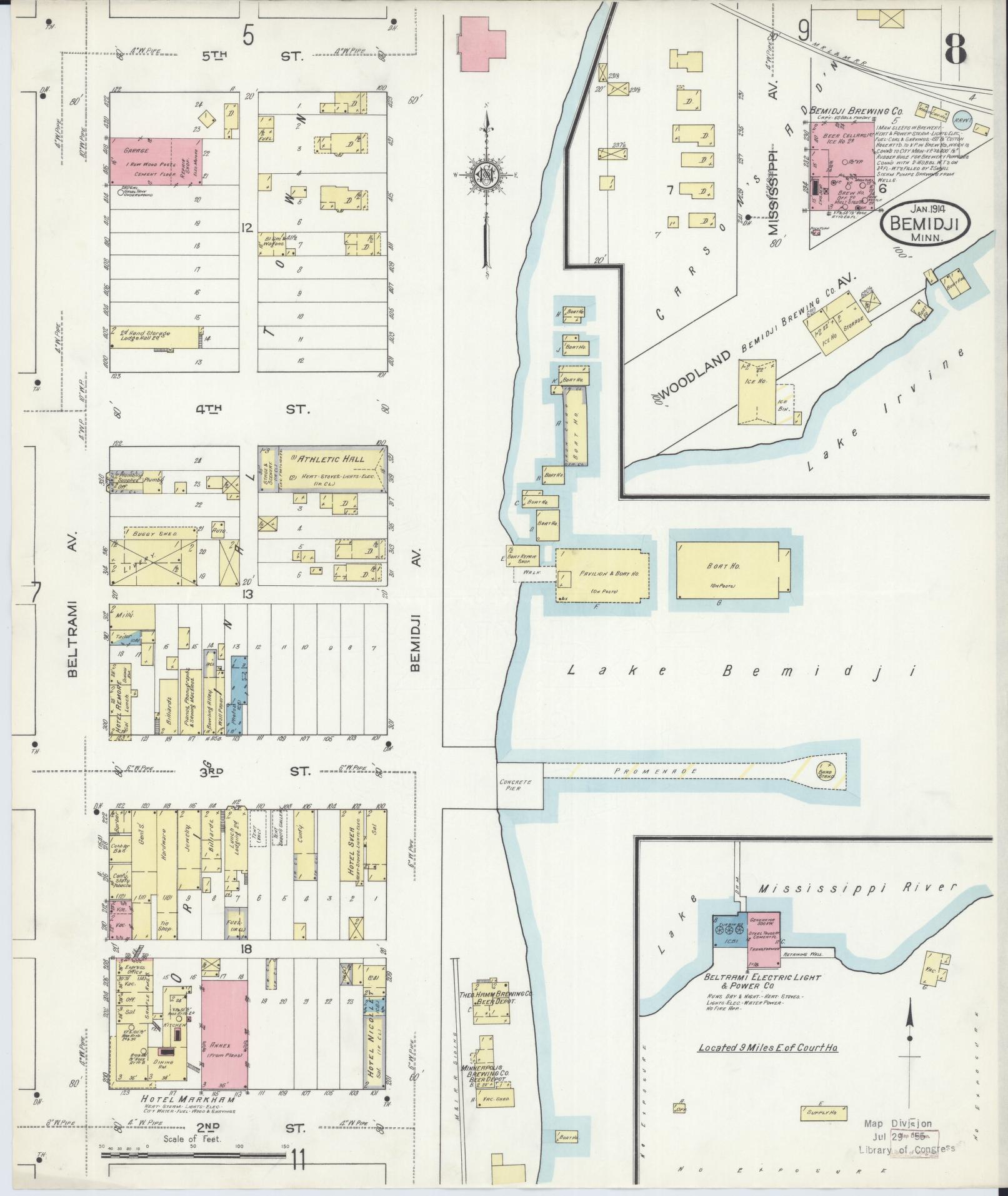 Sanborn Fire Insurance Map from Bemidji, Beltrami County, Minnesota (1914), Sheet #0008 - Historic Sanborn Fire Insurance Map Print, vintage old map wall art, antique decor, genealogy gift, Minnesota Minnesota map