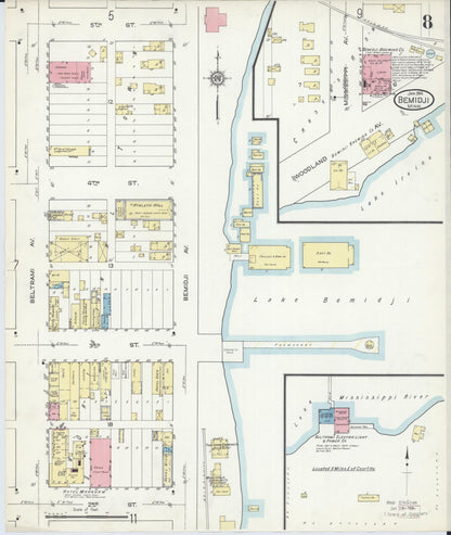 Sanborn Fire Insurance Map from Bemidji, Beltrami County, Minnesota (1914), Sheet #0008 - Historic Sanborn Fire Insurance Map Print, vintage old map wall art, antique decor, genealogy gift, Minnesota Minnesota map