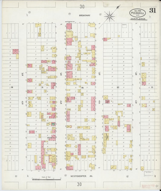Sanborn Fire Insurance Map from Peekskill, Westchester County, New York (1905), Sheet #0031 - Historic Sanborn Fire Insurance Map Print, vintage old map wall art, antique decor, genealogy gift, New York New York map