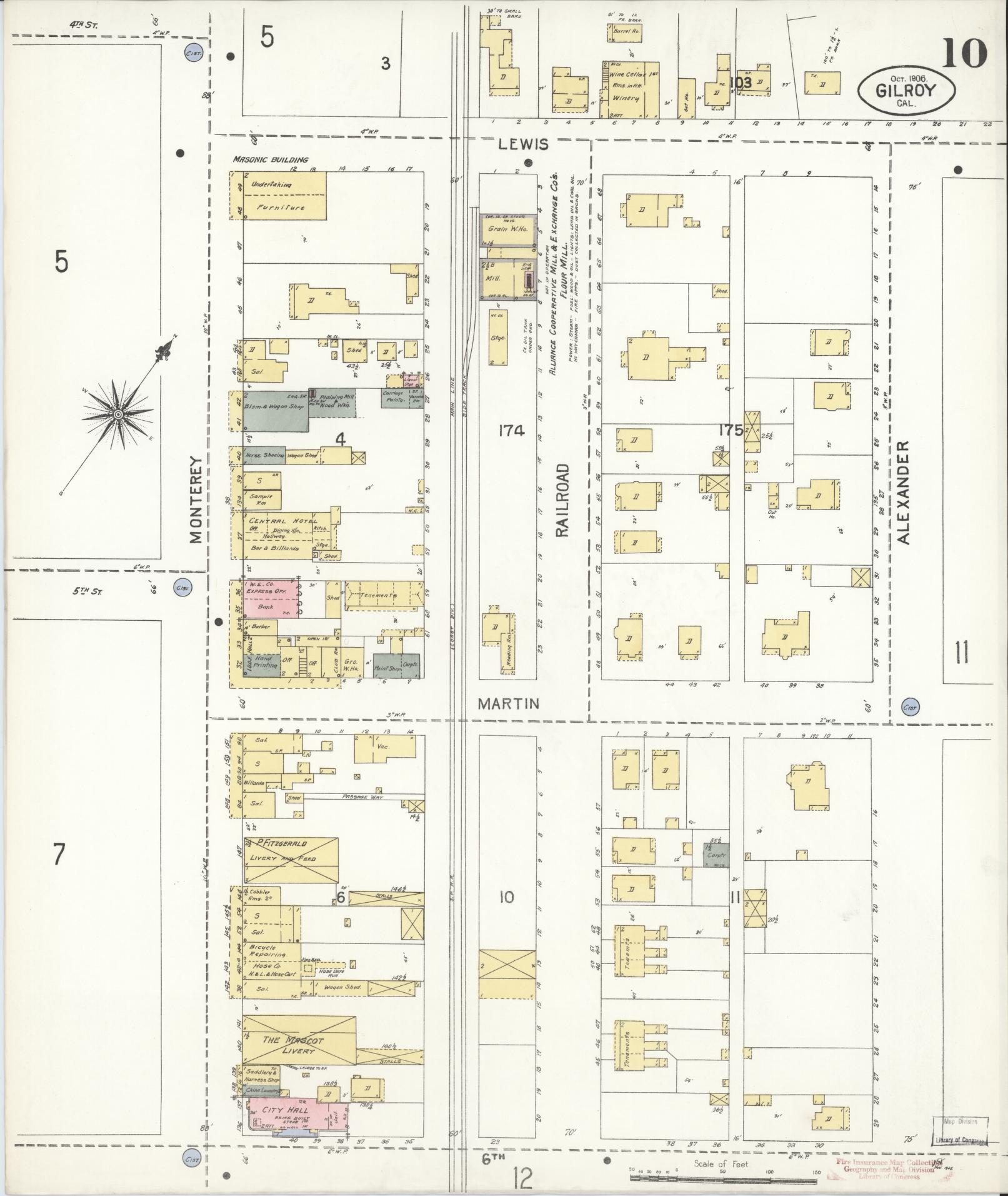 Sanborn Fire Insurance Map from Gilroy, Santa Clara County, California (1906), Sheet #0010 - Historic Sanborn Fire Insurance Map Print, vintage old map wall art, antique decor, genealogy gift, California California map