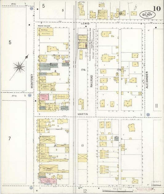 Sanborn Fire Insurance Map from Gilroy, Santa Clara County, California (1906), Sheet #0010 - Historic Sanborn Fire Insurance Map Print, vintage old map wall art, antique decor, genealogy gift, California California map