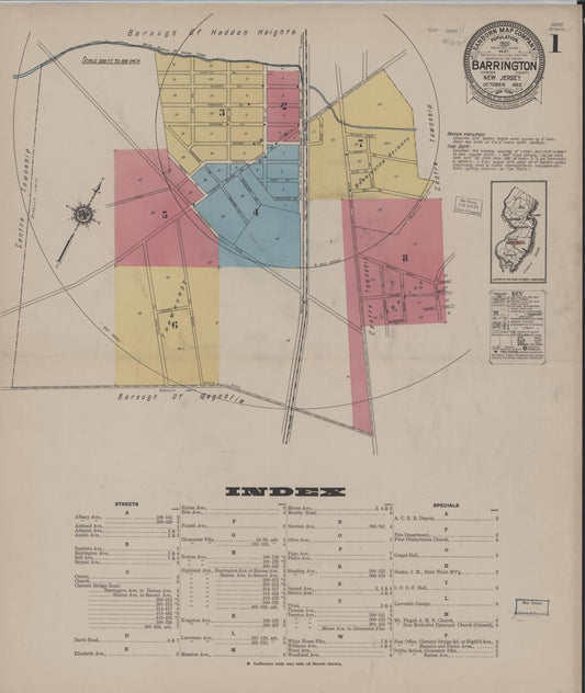 Sanborn Fire Insurance Map from Barrington, Camden County, New Jersey (1922), Sheet #0001 - Historic Sanborn Fire Insurance Map Print, vintage old map wall art, antique decor, genealogy gift, New Jersey New Jersey map