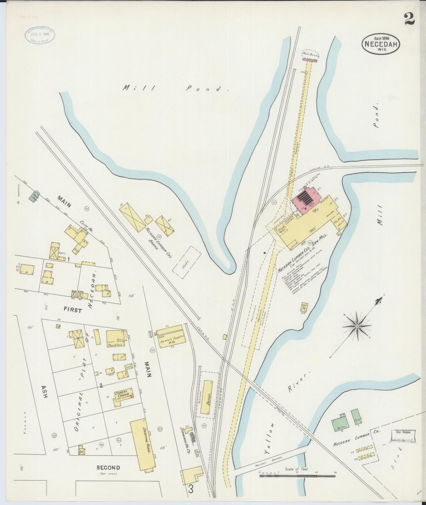 Sanborn Fire Insurance Map from Necedah, Juneau County, Wisconsin (1898), Sheet #0002 - Historic Sanborn Fire Insurance Map Print, vintage old map wall art, antique decor, genealogy gift, Wisconsin Wisconsin map