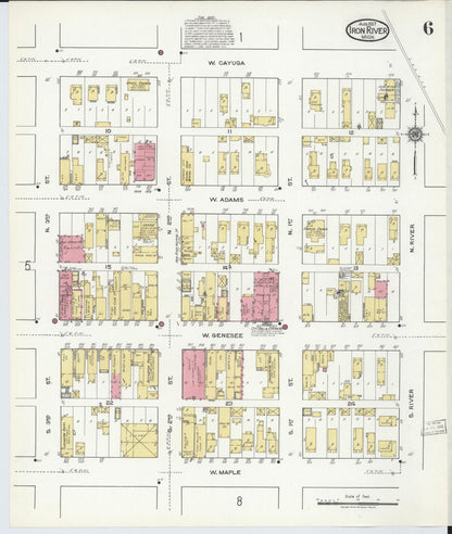 Sanborn Fire Insurance Map from Iron River, Iron County, Michigan (1917), Sheet #0006 - Complete Map Set gallery image, historic Sanborn map, vintage wall art, Michigan Michigan