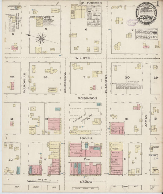 Sanborn Fire Insurance Map from Cleburne, Johnson County, Texas (1885), Sheet #0001 - Complete Map Set gallery image, historic Sanborn map, vintage wall art, Texas Texas