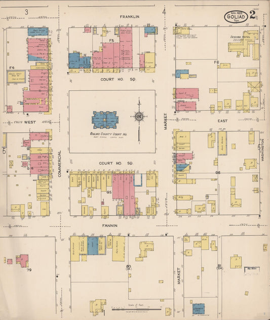 Sanborn Fire Insurance Map from Goliad, Goliad County, Texas (1922), Sheet #0002 - Historic Sanborn Fire Insurance Map Print, vintage old map wall art, antique decor, genealogy gift, Texas Texas map