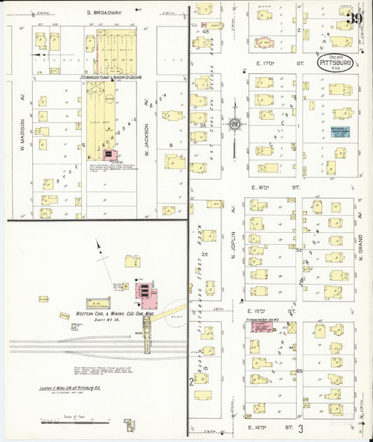 Sanborn Fire Insurance Map from Pittsburg, Crawford County, Kansas (1913), Sheet #0039 - Historic Sanborn Fire Insurance Map Print, vintage old map wall art, antique decor, genealogy gift, Kansas Kansas map