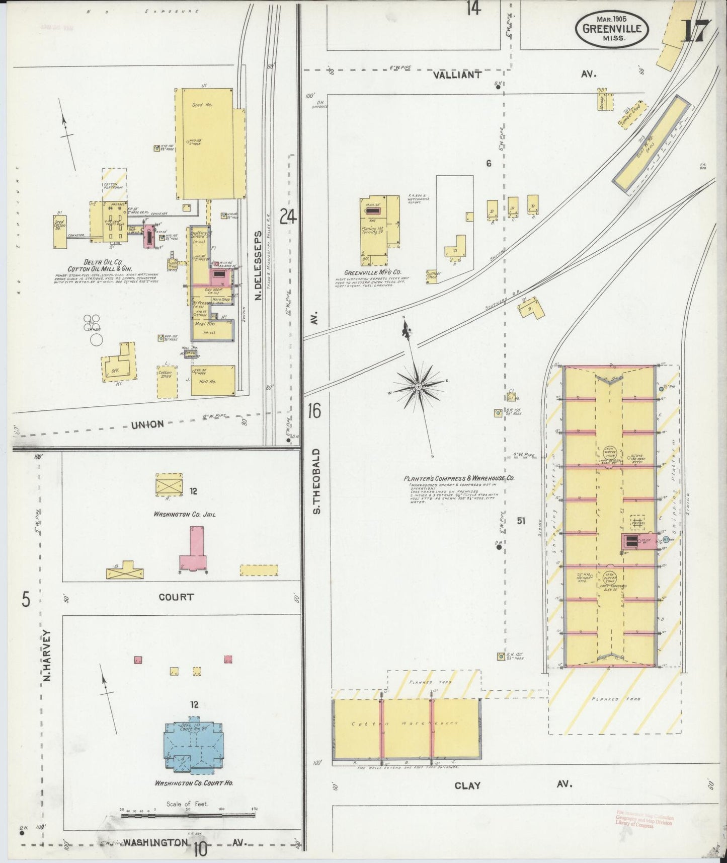 Sanborn Fire Insurance Map from Greenville, Washington County, Mississippi (1905), Sheet #0017 - Complete Map Set gallery image, historic Sanborn map, vintage wall art, Mississippi Mississippi