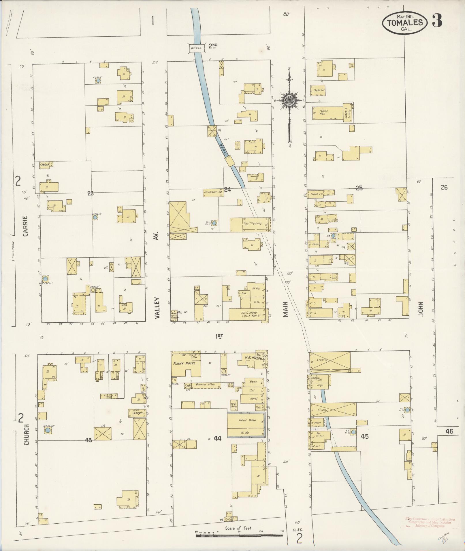 Sanborn Fire Insurance Map from Tomales, Marin County, California (1911), Sheet #0003 - Complete Map Set gallery image, historic Sanborn map, vintage wall art, California California