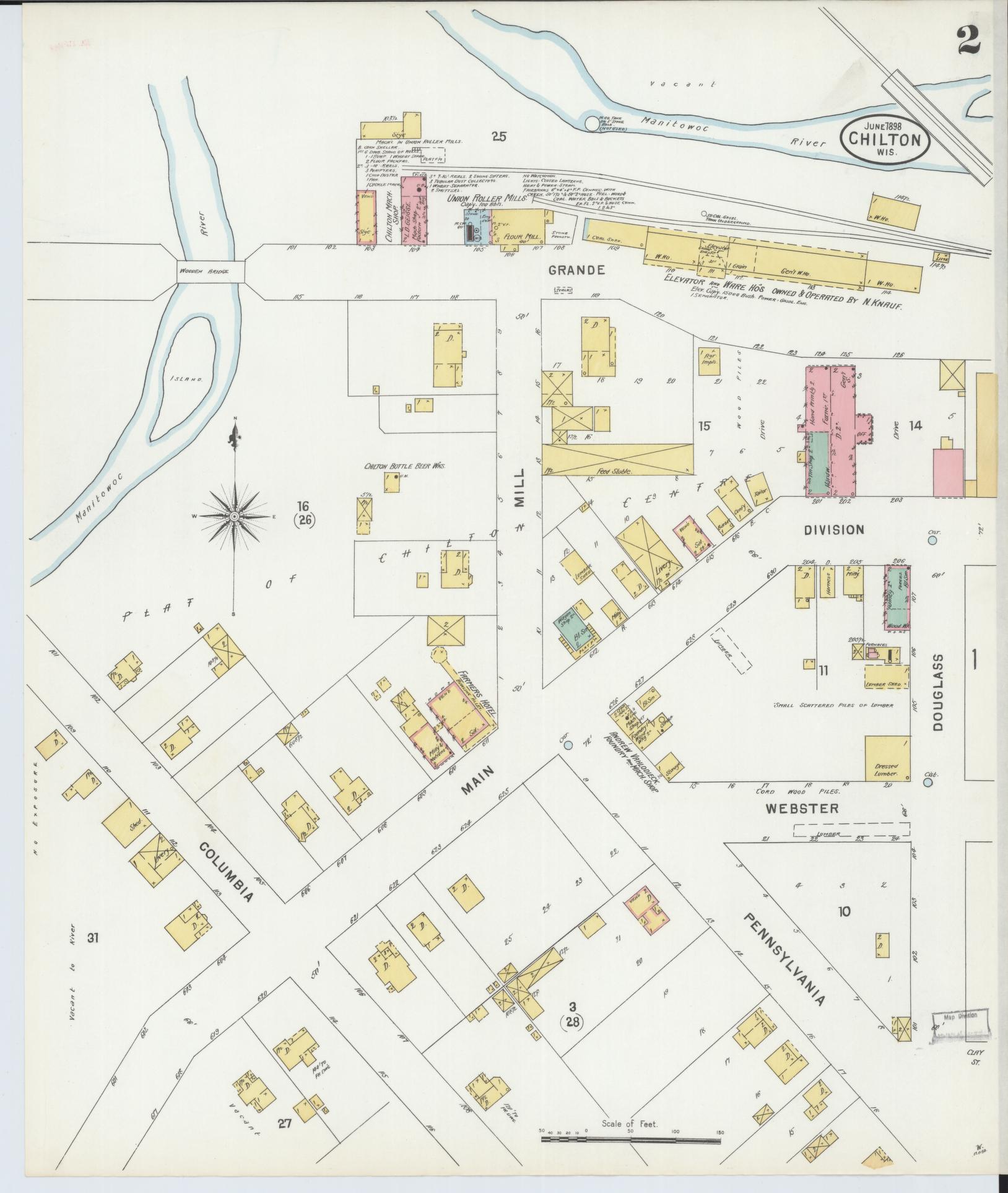 Sanborn Fire Insurance Map from Chilton, Calumet County, Wisconsin (1898), Sheet #0002 - Historic Sanborn Fire Insurance Map Print, vintage old map wall art, antique decor, genealogy gift, Wisconsin Wisconsin map