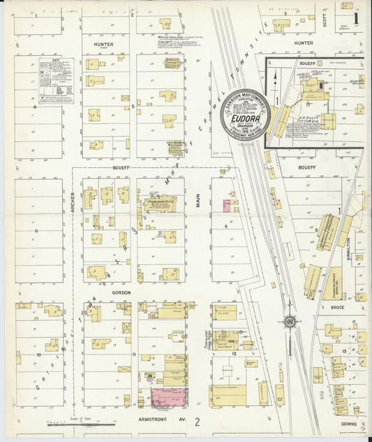 Sanborn Fire Insurance Map from Eudora, Chicot County, Arkansas (1912), Sheet #0001 - Historic Sanborn Fire Insurance Map Print, vintage old map wall art, antique decor, genealogy gift, Arkansas Arkansas map