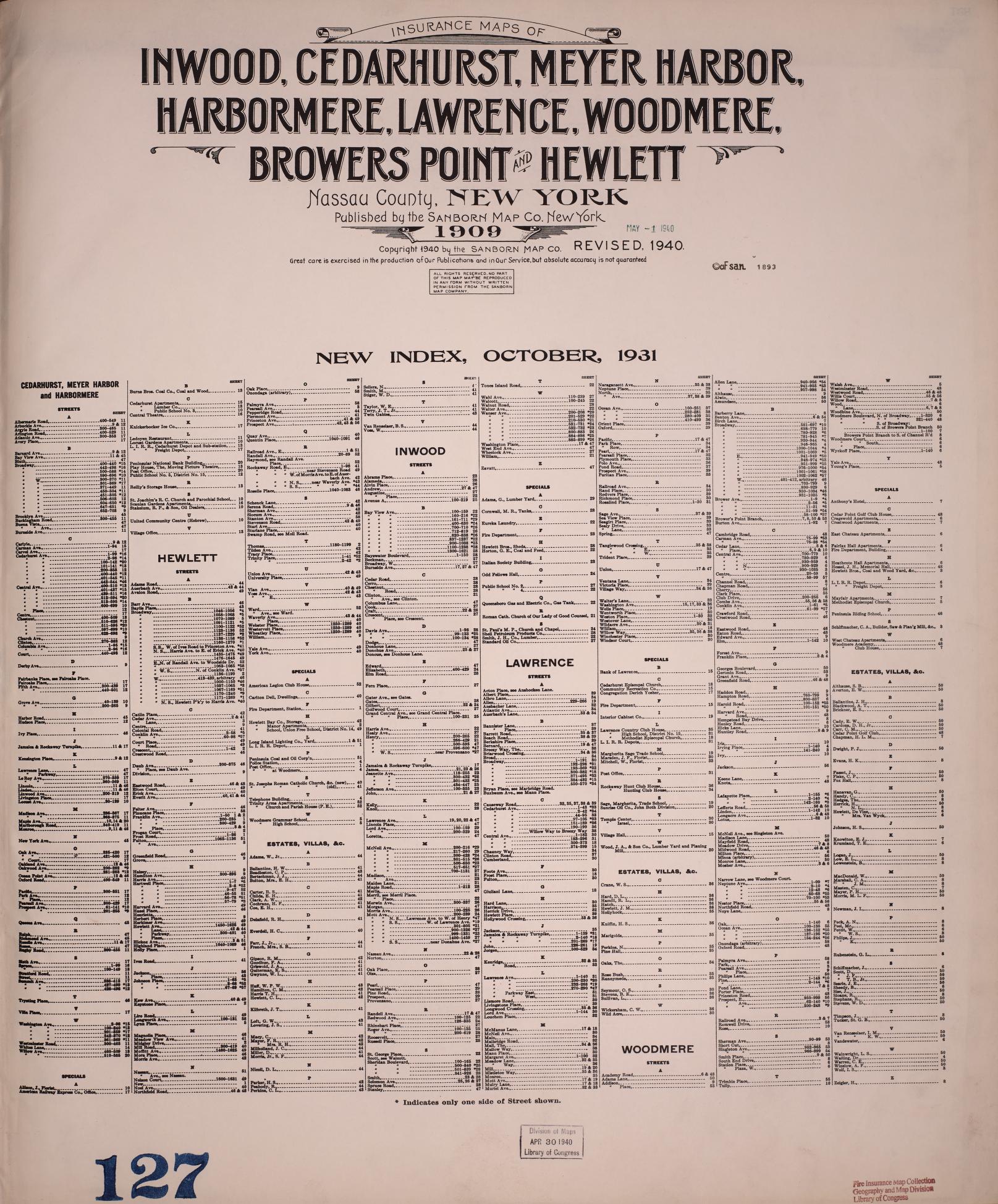 Sanborn Fire Insurance Map from Inwood, Nassau County, New York. (1940) – Historic Sanborn Fire Insurance Map Print