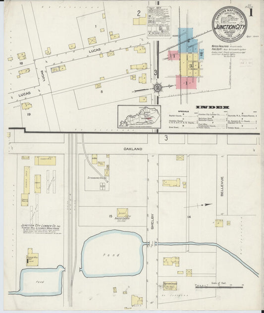 Sanborn Fire Insurance Map from Junction City, Boyle County, Kentucky (1915), Sheet #0001 - Complete Map Set gallery image, historic Sanborn map, vintage wall art, Kentucky Kentucky