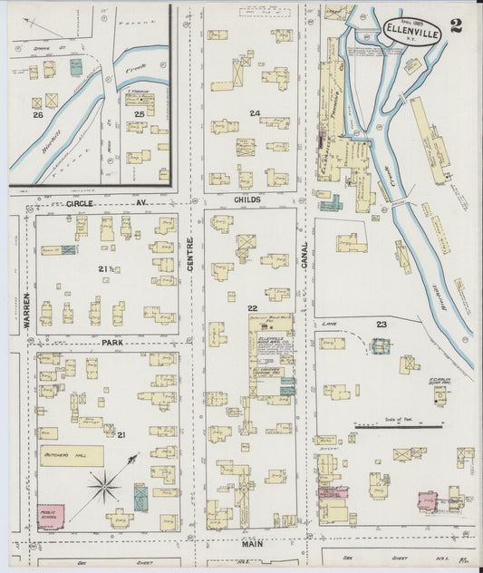 Sanborn Fire Insurance Map from Ellenville, Ulster County, New York (1889), Sheet #0002 - Historic Sanborn Fire Insurance Map Print, vintage old map wall art, antique decor, genealogy gift, New York New York map
