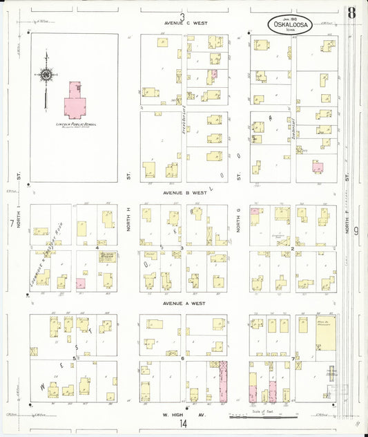 Sanborn Fire Insurance Map from Oskaloosa, Mahaska County, Iowa (1910), Sheet #0008 - Historic Sanborn Fire Insurance Map Print, vintage old map wall art