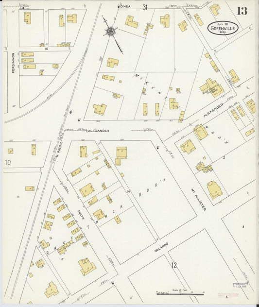 Sanborn Fire Insurance Map from Greenville, Washington County, Mississippi (1911), Sheet #0013 - Historic Sanborn Fire Insurance Map Print, vintage old map wall art, antique decor, genealogy gift, Mississippi Mississippi map