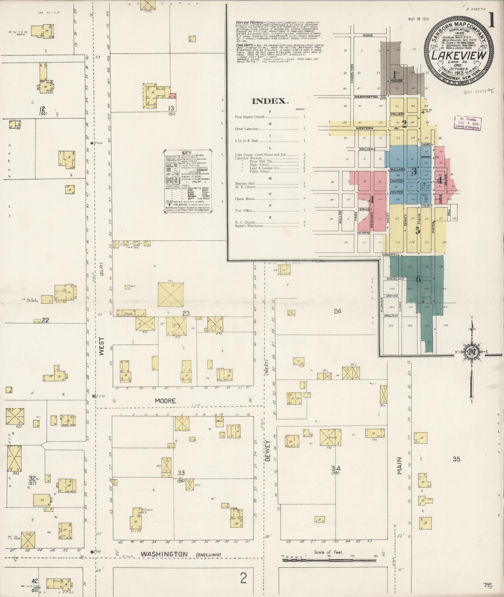 Sanborn Fire Insurance Map from Lakeview, Lake County, Oregon (1913), Sheet #0001 - Historic Sanborn Fire Insurance Map Print, vintage old map wall art, antique decor, genealogy gift, Oregon Oregon map