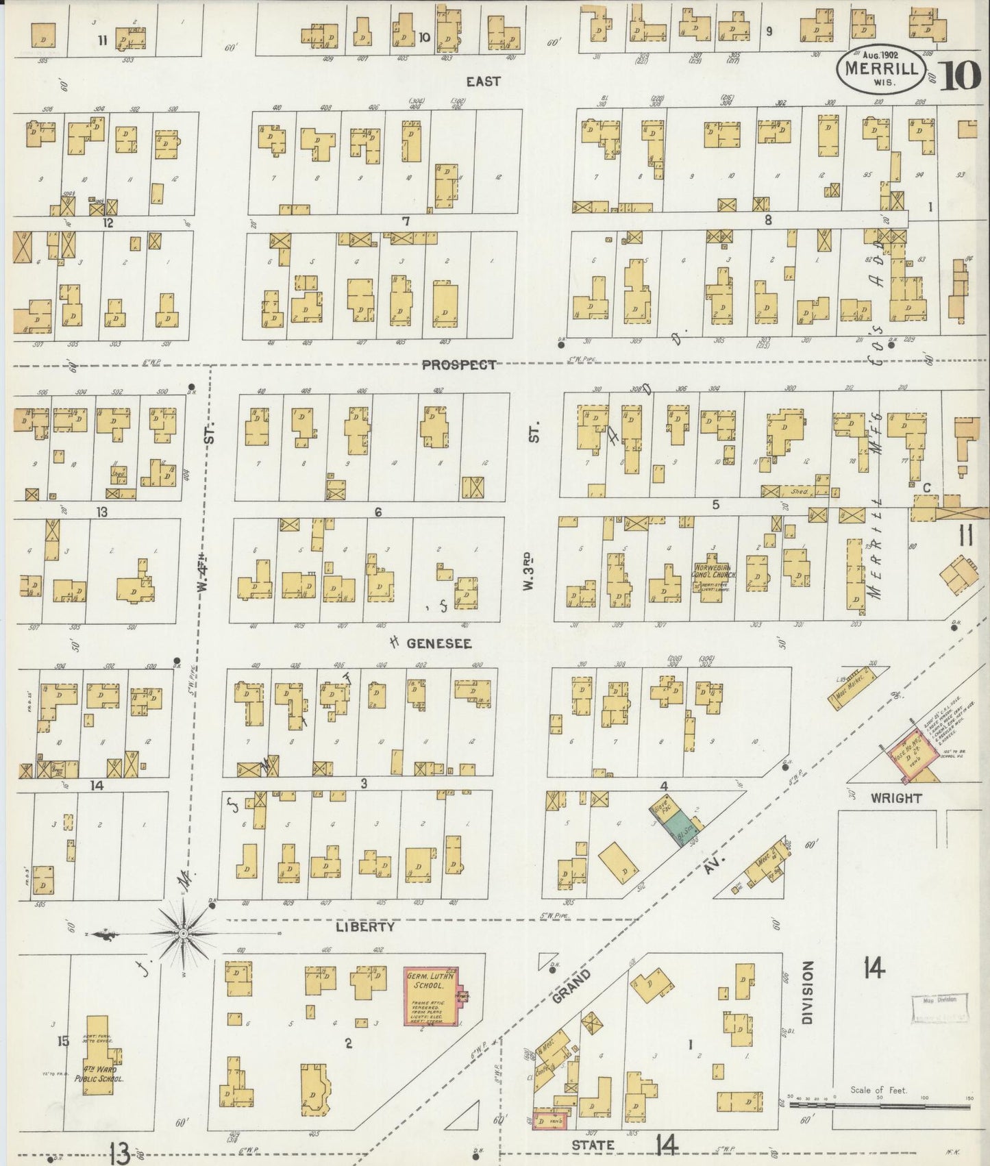 Sanborn Fire Insurance Map from Merrill, Lincoln County, Wisconsin (1902), Sheet #0010 - Historic Sanborn Fire Insurance Map Print, vintage old map wall art, antique decor, genealogy gift, Wisconsin Wisconsin map
