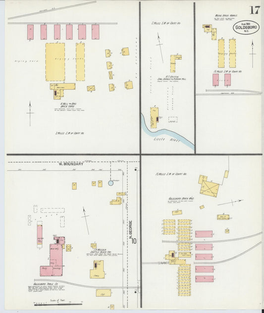 Sanborn Fire Insurance Map from Goldsboro, Wayne County, North Carolina (1901), Sheet #0017 - Historic Sanborn Fire Insurance Map Print, vintage old map wall art, antique decor, genealogy gift, North Carolina North Carolina map