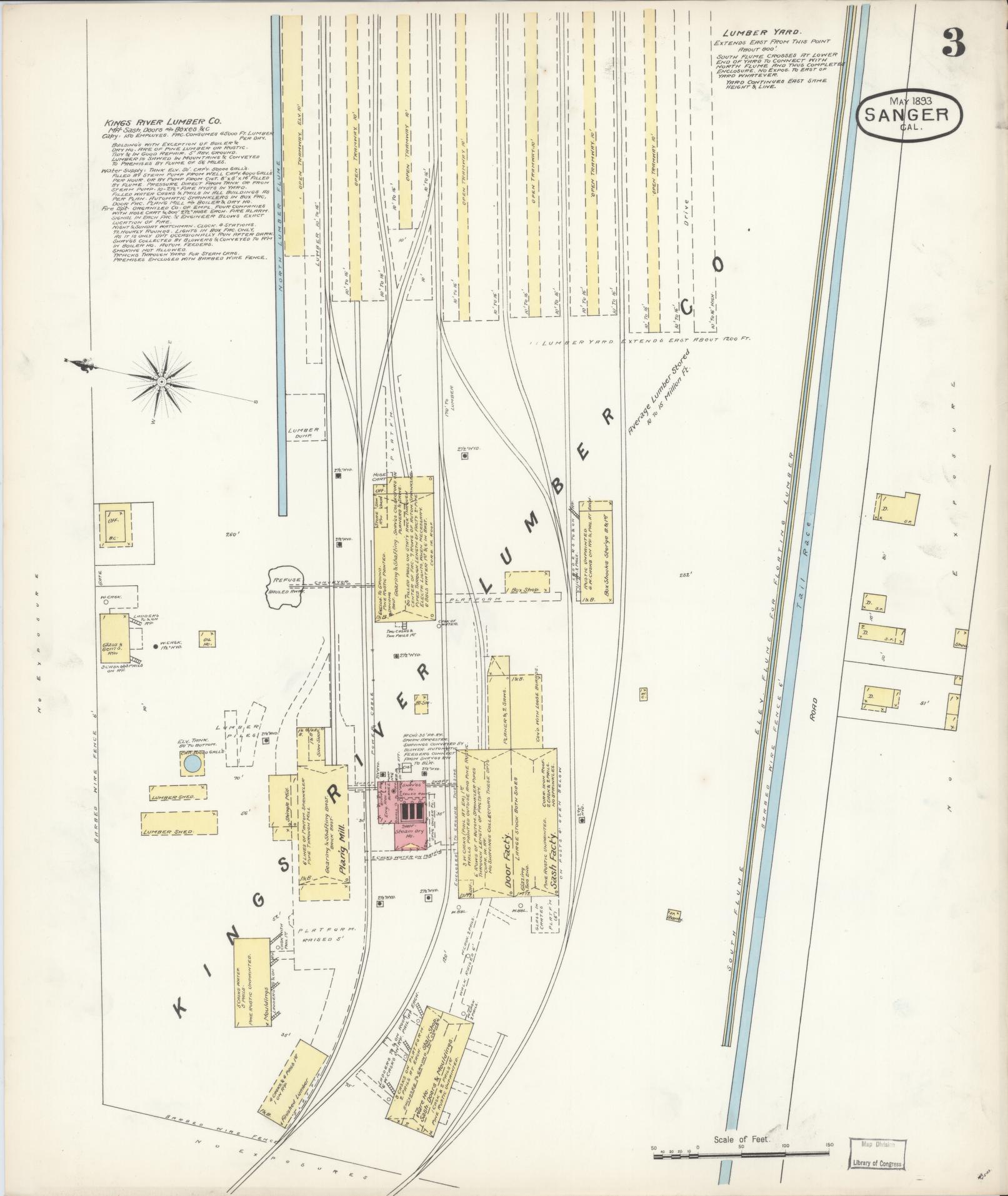 Sanborn Fire Insurance Map from Sanger, Fresno County, California (1893), Sheet #0003 - Complete Map Set gallery image, historic Sanborn map, vintage wall art, California California