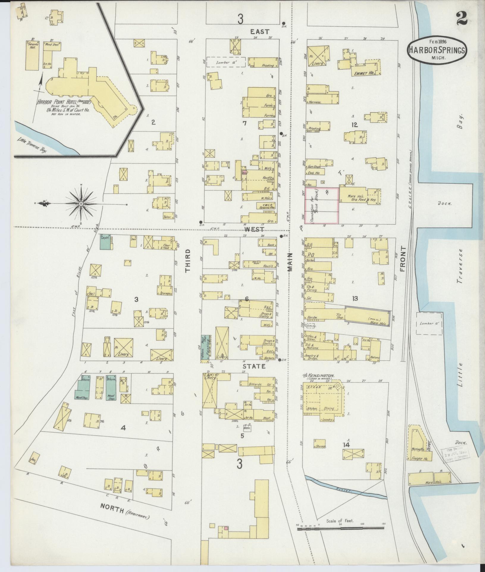 Sanborn Fire Insurance Map from Harbor Springs, Emmet County, Michigan (1896), Sheet #0002 - Complete Map Set gallery image, historic Sanborn map, vintage wall art, Michigan Michigan