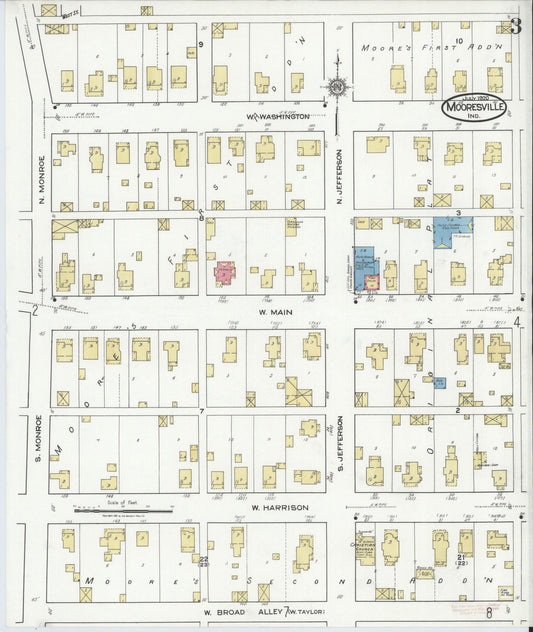 Sanborn Fire Insurance Map from Mooresville, Morgan County, Indiana (1920), Sheet #0003 - Historic Sanborn Fire Insurance Map Print, vintage old map wall art, antique decor, genealogy gift, Indiana Indiana map