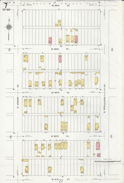 Sanborn Fire Insurance Map from Chicago, Cook County, Illinois (1920), Sheet #0007 - Historic Sanborn Fire Insurance Map Print, vintage old map wall art, antique decor, genealogy gift, Illinois Illinois map