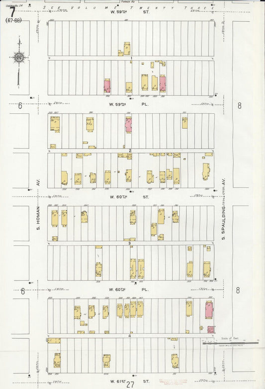 Sanborn Fire Insurance Map from Chicago, Cook County, Illinois (1920), Sheet #0007 - Historic Sanborn Fire Insurance Map Print, vintage old map wall art, antique decor, genealogy gift, Illinois Illinois map